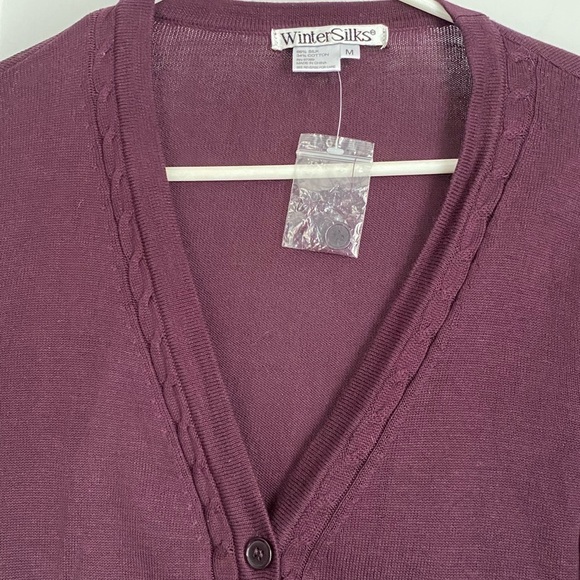 Winter Silks Long Sleeve Silk Blend V-Neck Cardigan, Size: Médium - Picture 4 of 7